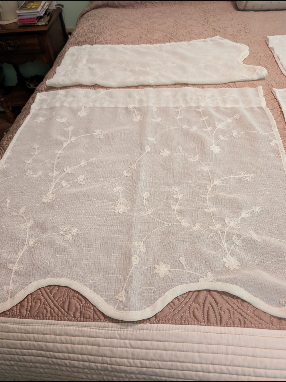 Set Of 4 Sheer White Embroidered Curtain Panel